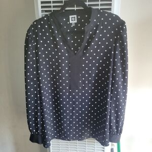 Anne Klein Black Polka Dot Blouse XL